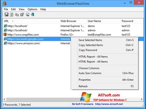 Screenshot WebBrowserPassView para Windows 7
