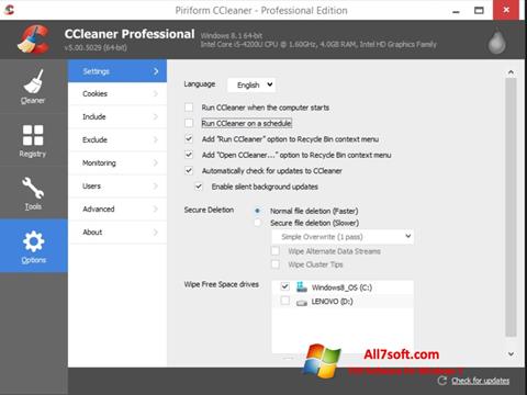 Screenshot CCleaner para Windows 7
