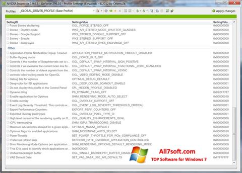 Screenshot NVIDIA Inspector para Windows 7