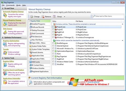 Screenshot Reg Organizer para Windows 7