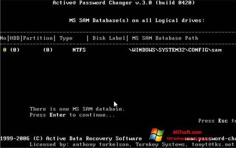 Screenshot Active Password Changer para Windows 7