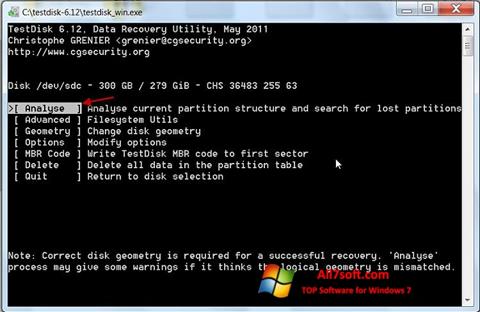 Screenshot TestDisk para Windows 7