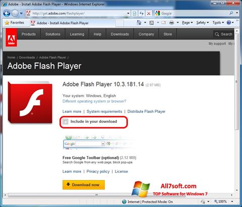 Screenshot Adobe Flash Player para Windows 7