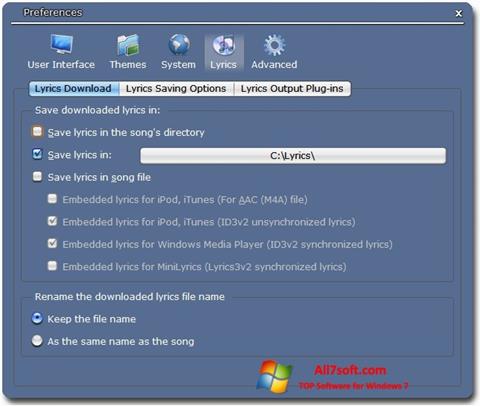 Screenshot Minilyrics para Windows 7