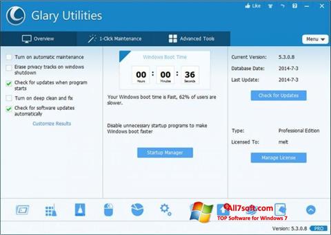 Screenshot Glary Utilities Pro para Windows 7