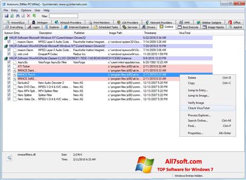 Screenshot AutoRuns para Windows 7