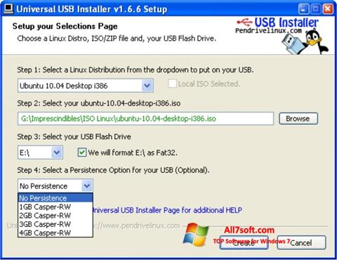 Screenshot Universal USB Installer para Windows 7