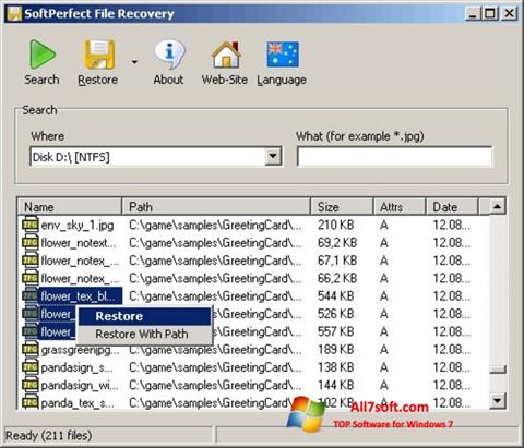 Screenshot SoftPerfect File Recovery para Windows 7