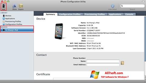 Screenshot iPhone Configuration Utility para Windows 7