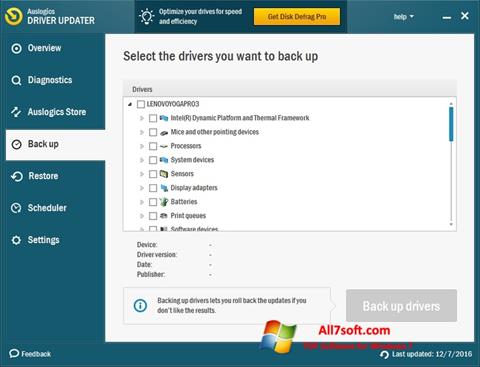 Screenshot Auslogics Driver Updater para Windows 7