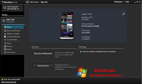 Screenshot BlackBerry Link para Windows 7