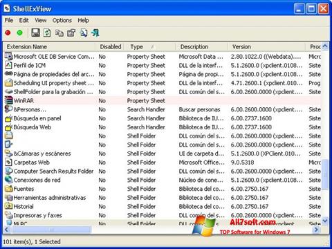 Screenshot ShellExView para Windows 7